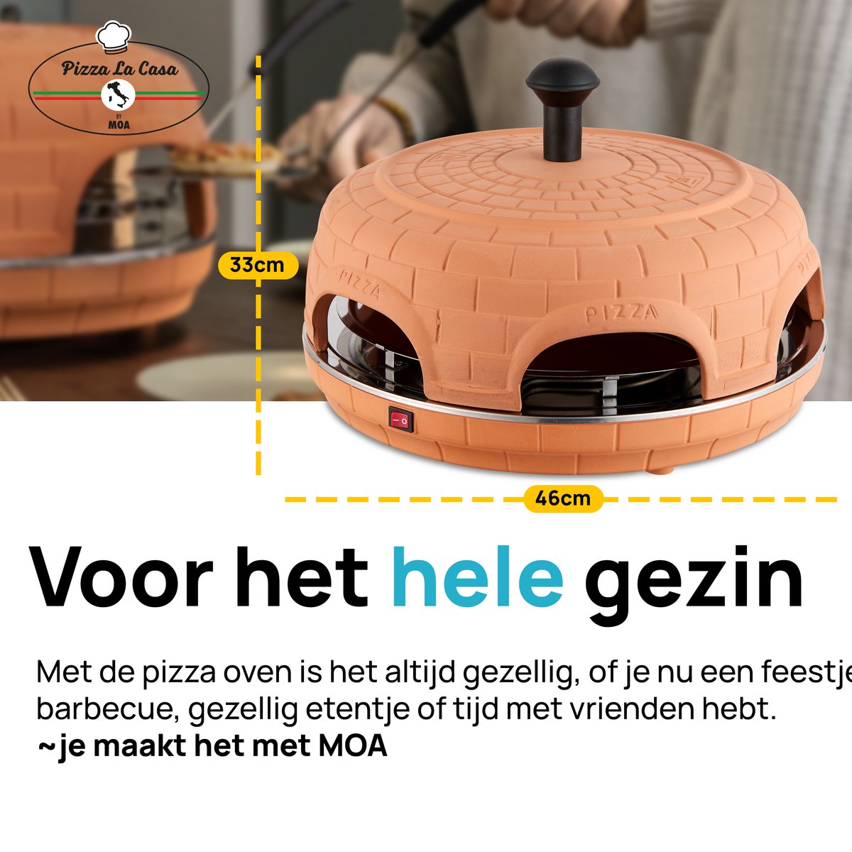 MOA Pizza Oven voor 6 Personen - 6 Bakspatels - Terracotta Koepel - RVS Bakplaat – foto 5