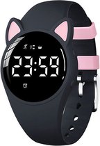 Smartwatch Kinderen - Kat - Stappenteller - Stopwatch - Zwart & Roze