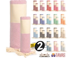 Rome Set van 2 | Hamamdoek 100x180 cm en Handdoek 50x90 cm 100% Katoen Spa Backpack Sauna Strandlaken Lichtroze