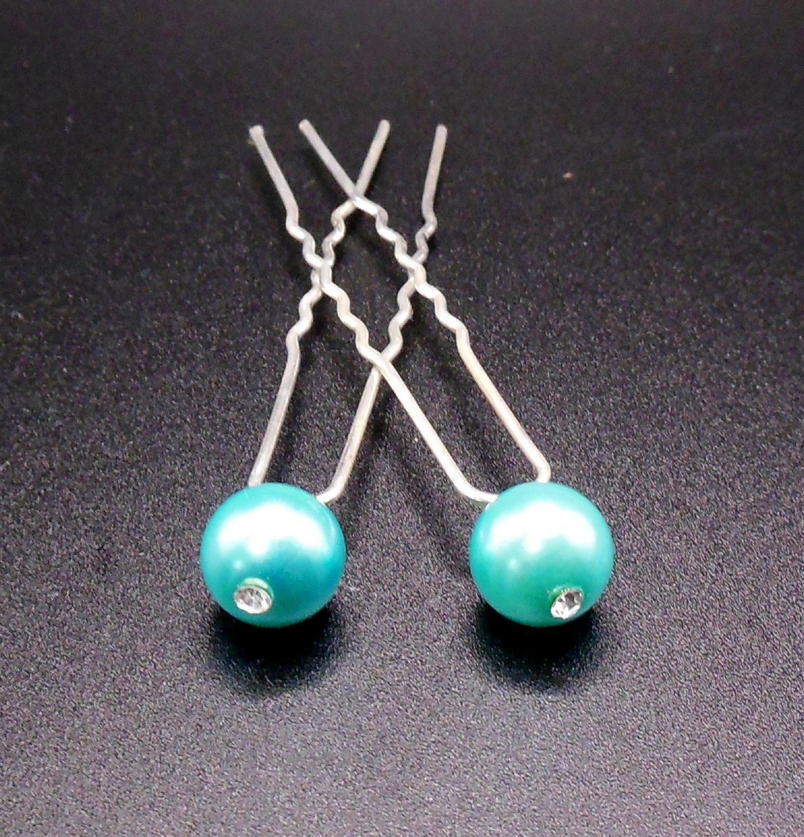 Haarpinnen parel blauw met steentje