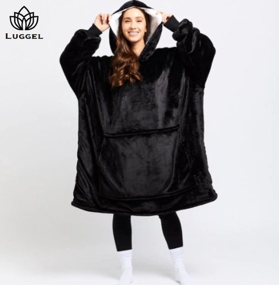 Hoodie Deken - Extra Groot - Hoodie - Deken - Zwart - Cuddle hoodie - Voor vrouwen - Voor mannen - Sinterklaas - Kerst 2023 - Luggel