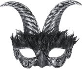 Smiffys - Silver Masquerade Horned Kostuum Oogmasker - Grijs