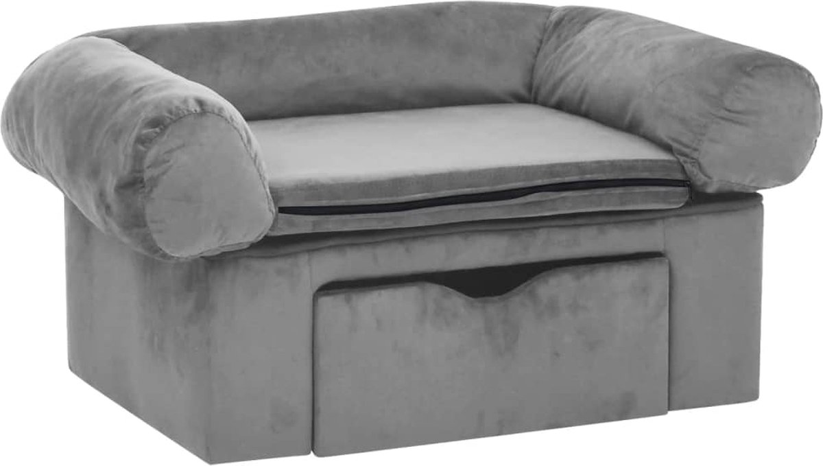 vidaXL - Hondenbank - met - lade - 75x50x38 - cm - pluche - grijs