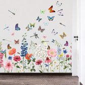 Muurtattoo tuin bloemen muurstickers, vogels vlinders bloem wandstickers, DIY muurstickers, babykamer kinderkamer slaapkamer wanddecoratie (Color)