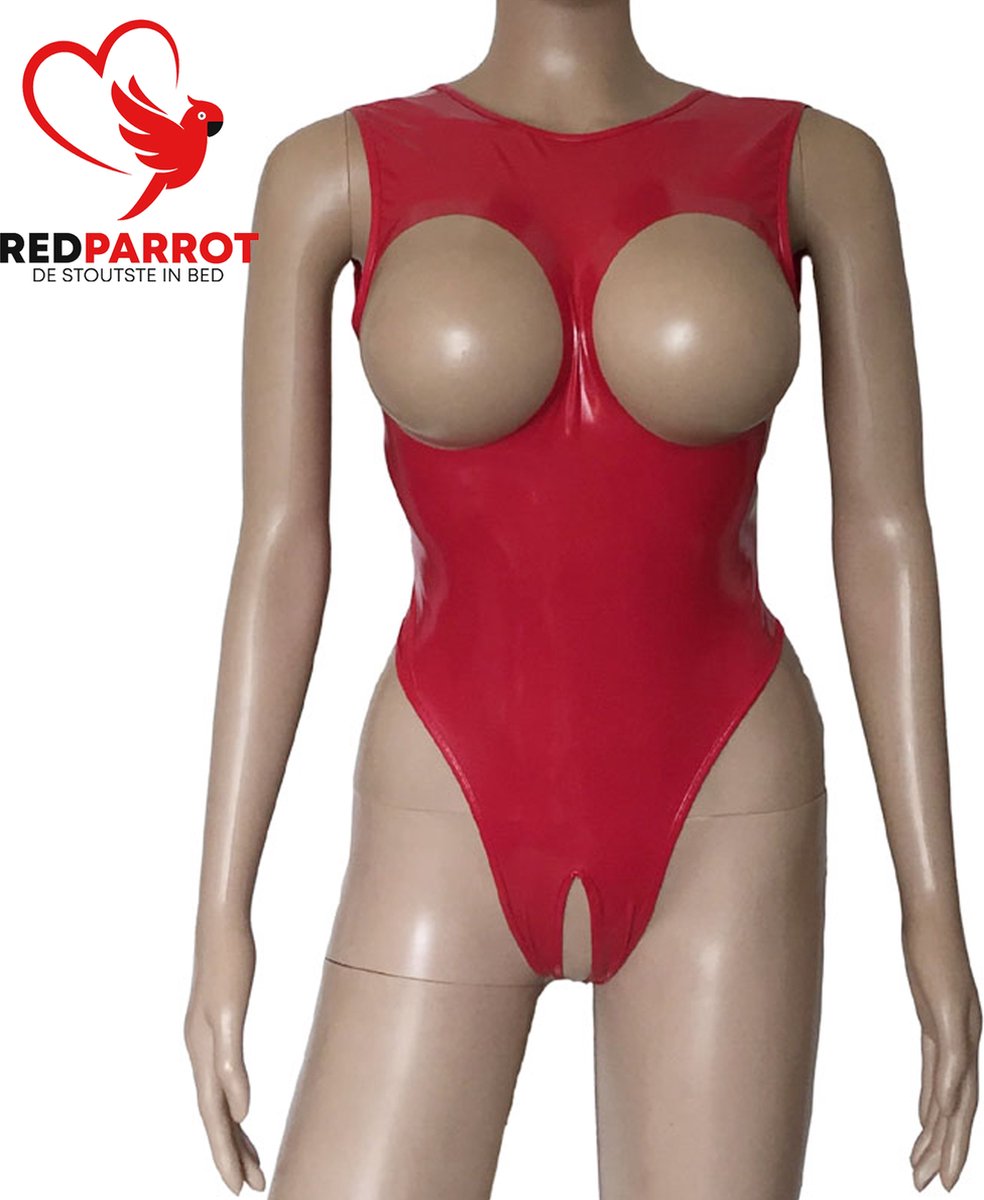 Open-crotch Jumpsuit Red Cherry - Latex turnpak - Borsten en kruis - Rode Lingerie - Erotische latex catsuit - Sexy bodysuit vrouwen - Open model