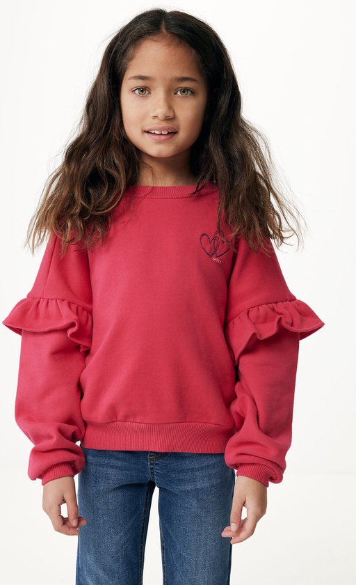 Oversized Crew Neck Sweater With Artwork And Ruffles Meisjes - Warm Pink - Maat 110-116