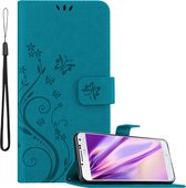 Cadorabo Hoesje geschikt voor Samsung Galaxy S4 in BLOEMEN BLAUW - Beschermhoes in bloemmotief met magnetische sluiting, standfunctie en kaartsleuven Book Case Cover Etui