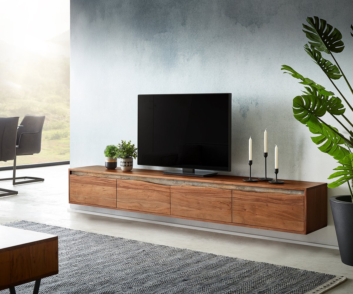 DELIFE Tv-meubel Stonegrace 220 cm acacia bruin boomkant 4 deuren zwevend