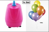 Elektrische Ballonnenpomp roze + 100 ballonnen assortie - Thema party feest verjaardag jubileum gala fun ballon