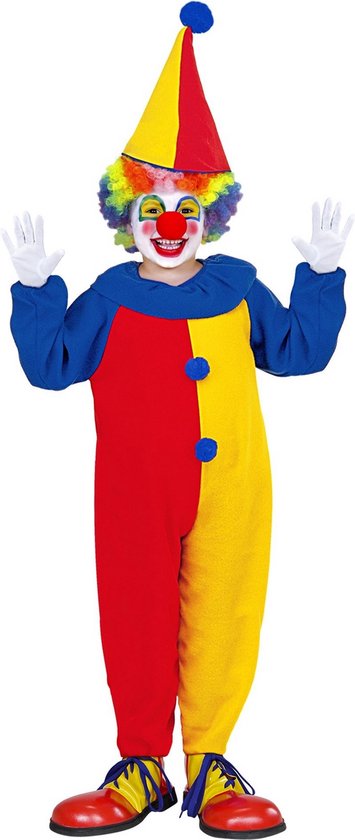 Widmann - Clown & Nar Kostuum - Circus Clown Hilarius Kind Kostuum - Blauw, Rood, Geel - Maat 104 - Carnavalskleding - Verkleedkleding