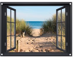 Tuinposter raam - Doorkijk - Strand - Natuur - Zee - Duinen - Planten - Tuindecoratie - Tuindoek - Tuinschilderij voor buiten - Schutting decoratie - Schuttingdoek - 80x60 cm - Tuin - Tuinposters Tuinposter raam - Doorkijk - Strand - Natuur - Zee - Duinen - Planten - Tuindecoratie - Tuindoek - Tuinschilderij voor buiten - Schutting decoratie - Schuttingdoek - 80x60 cm - Tuin - Tuinposters