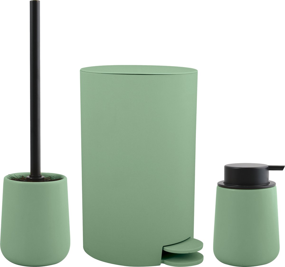 MSV Toiletborstel in houder/zeeppompje/pedaalemmer - badkamer set Malmo - keramiek - groen