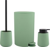 MSV Brosse WC sur support/distributeur de savon/poubelle à pédale - set de salle de bain Malmo - céramique - vert