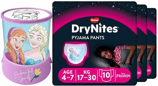 DryNites Luierbroekjes Girl 4-7 jaar Voordeelbox + Frozen Led Projector Lamp Pakket