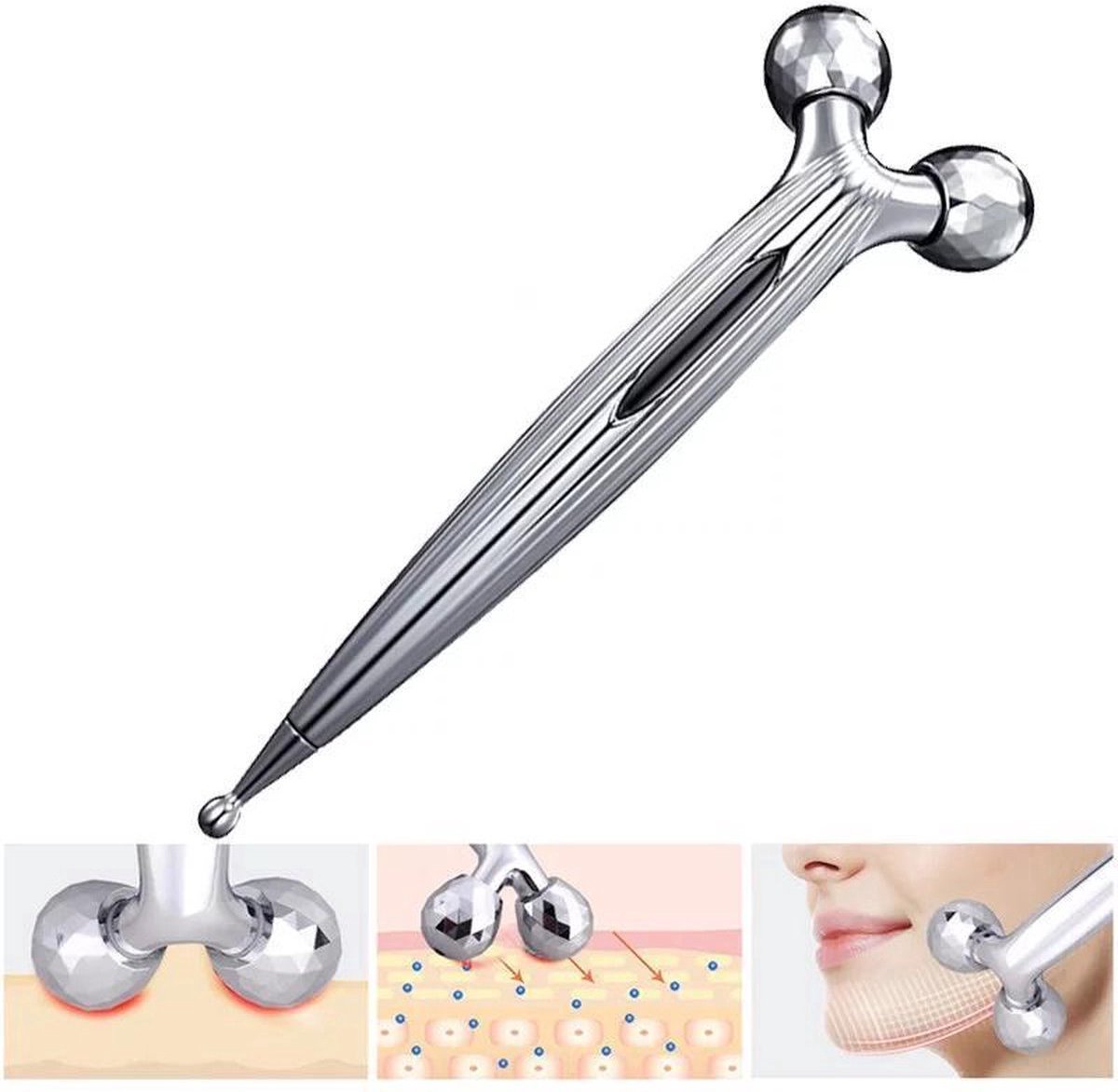 Goedkoopste Face Roller I Gezichtsroller I Gezicht Roller I Gezichtsmassage Roller I Anti Rimpel Apparaat I 360 Graden Roterend I Zilver 3D Massageroller I