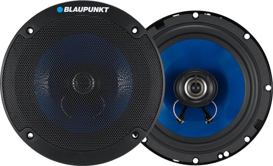Ronde Blaupunkt luidspreker met rooster en blauwe conus.