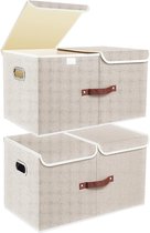 Extra Large Foldable Storage Boxes with Lids and Compartments, Boxes Storage with Lid for Cupboards, Toys, Organiser Boxes for Home and Office Organisation - Pack of 2 - Beige