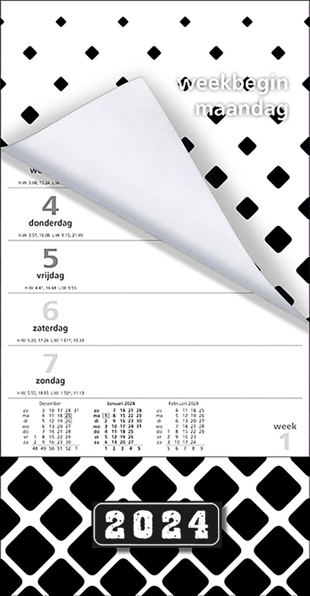 MGPcards - XL Minikalender 2024 - Wire O - Week begint op Maandag - Zwart-Wit