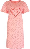 Tenderness Dames Nachthemd - Slaapkleed - Hartjes Print - 100% Katoen - Roze - Maat XXL