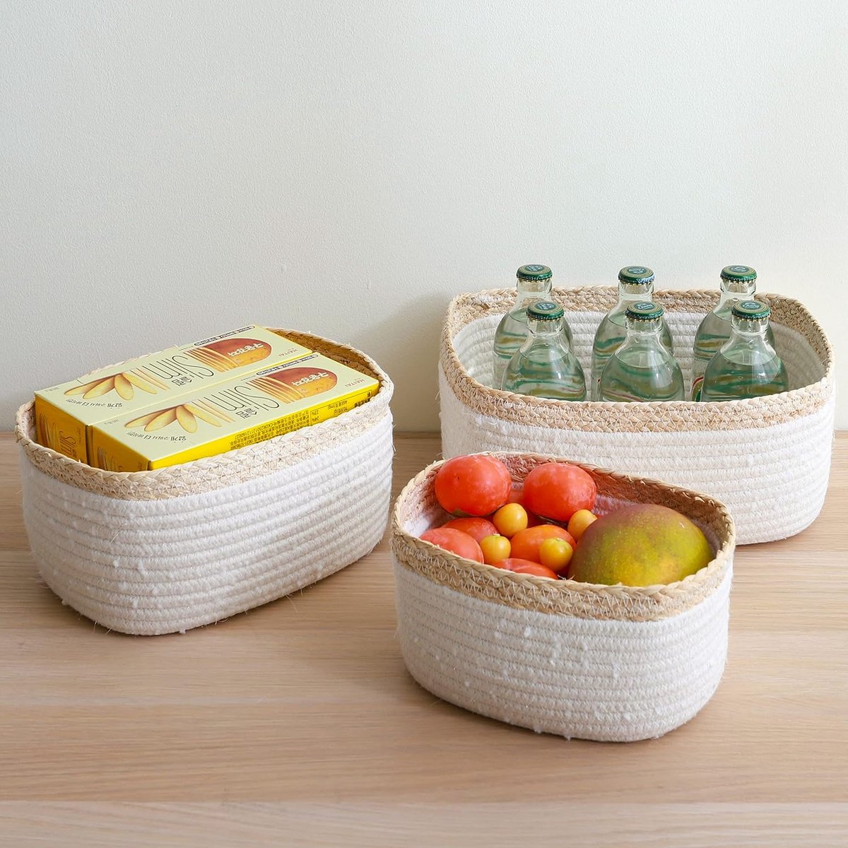Woven Storage Basket, Set of 3, Decoration for Bathroom, Living Room, Children's Room, Bedroom, Organiser of Shelves, Cupboards, Changing Table for Towel, Toy Storage
