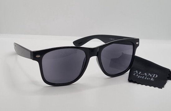 Getinte leesbril +1,5 unisex bril op sterkte +1.5 met etui en doekje, getinte grijze zonbeschermingsbril leesglaasjes +1,5 / zonnebril zwarte grijze lenzen, unisex zwarte mat montuur / READING SUNGLASSES / lunette de lecture / Aland optiek / 010823