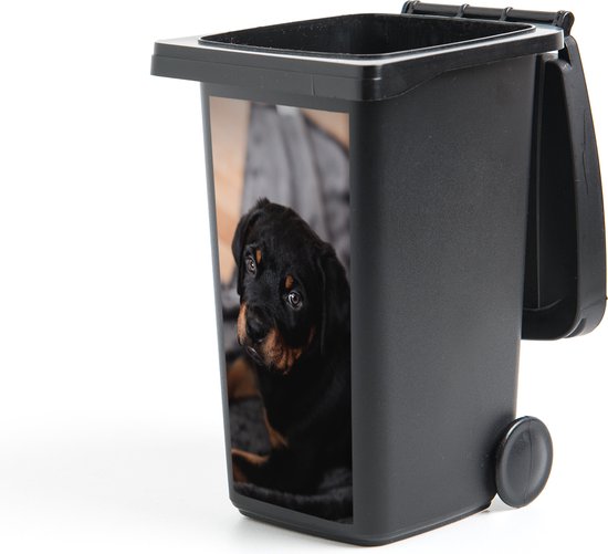 Container sticker Een Rottweiler puppy op een zwart kleed - 44x98 cm - Kliko sticker