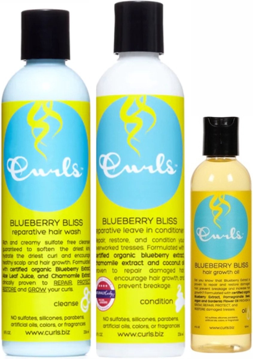 Curls Blueberry Hair Wash + Leave-In + Growht Oil
