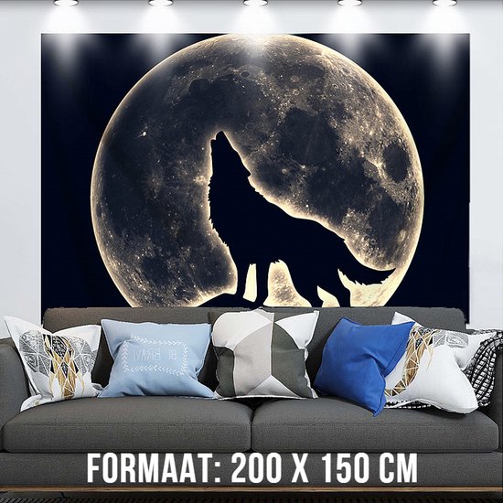 Allernieuwste.nl® XL Urban Loft Wandkleed Groot Wandtapijt Wanddecoratie Minimalisme Muurkleed Tapestry Huilende Wolf Voor De Volle Maan - Kleur - 200 x 150