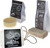 Natuurlijke huidverzorging geschenkset - Loofah spons (set van 2) + olijfolie blok zeep 130gr + shampoobar 60gr voor droog haar - Giftset