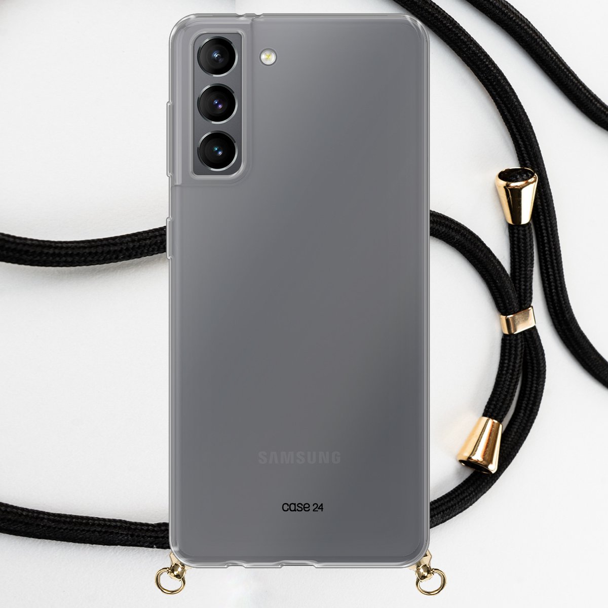 Samsung S21 hoesje met koord - zwart met goud koord