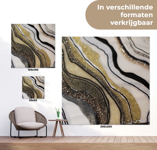 Tuinposter 50x50 cm - Tuindecoratie Edelsteen - Abstract - Marmer - Natuur - Poster voor in de tuin - Buiten decoratie - Schutting tuinschilderij - Tuindoek muurdecoratie - Wanddecoratie balkondoek