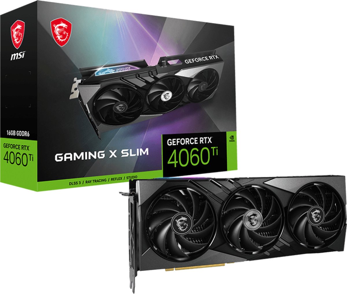 MSI NVIDIA GeForce RTX 4060 Ti Gaming X Slim - Videokaart - 16GB - GDDR6 - PCIe 4.0 - 1x HDMI 2.1a - 3x DisplayPort 1.4 op Prijzenvolger.com