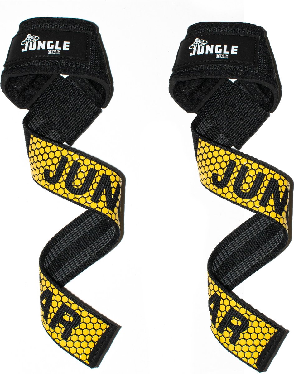 Jungle gear - lifting straps - extra grip - hoogste kwaliteit grip - pull day - gymtool - geel