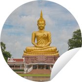 Tuincirkel Boeddha - Buddha beeld - Goud - Religie - 60x60 cm - Ronde Tuinposter - Buiten