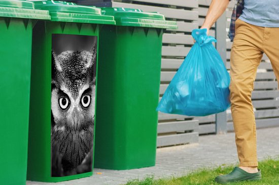 Autocollant conteneur Vogel - Chouette - Portrait - Zwart - Wit - 38x80 cm - Autocollant Kliko