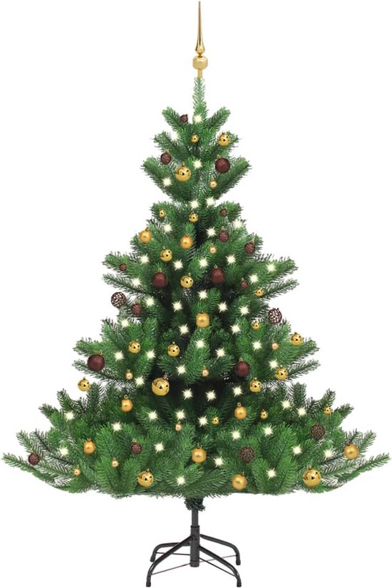 vidaXL - Kunstkerstboom - Nordmann - met - LED's - en - kerstballen - 180 - cm - groen