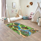 Carpet Studio Dino Speelkleed - Speelmat 95x200cm - Vloerkleed Kinderkamer - Anti-slip Speeltapijt - Verkeerskleed - Groen/Grijs