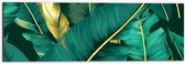 Dibond - Groene Palmbladeren met Gouden Details - 60x20 cm Foto op Aluminium (Wanddecoratie van metaal)
