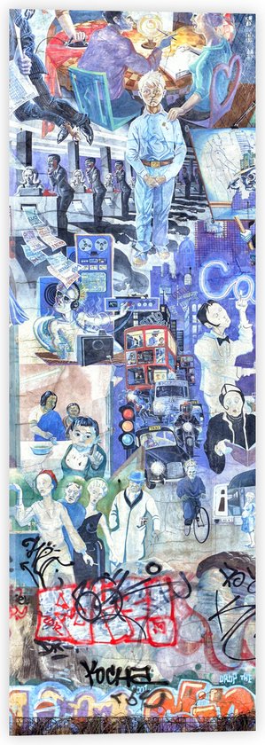 Acrylglas - Patronen van Verschillende Personen met Blauwe Gloed - 20x60 cm Foto op Acrylglas (Wanddecoratie op Acrylaat)