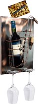 BRUBAKER wijnfleshouder Saxofon - Wall Art afbeelding metaal - met 2 glashouders - inclusief wenskaart voor wensgeschenk