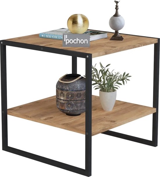 Pochon Home - Table Basse Ouverte - Pin - Carrée - Table d'Appoint - 50x50x50