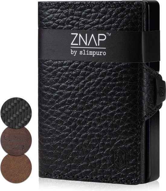 Slimpuro Znap Slim Wallet - 8 Pasjes - Muntvak - 8,9 X 1,5 X 6,3 cm (Bxhxd) RFID Bescherming - Zwart