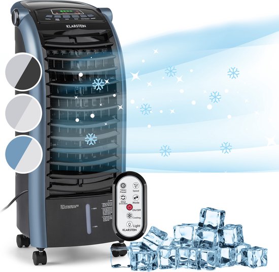 Klarstein Maxfresh 3-in-1 Mobile Air Conditioner: Air Cooler, Fan and Humidifier, 55 Watt, 444 m³/h, 4 Speeds, Oscillation, 51 dB Timer, Up to 15 Hours, Water Tank 6 Litres, Black