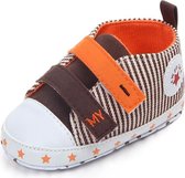 Bruin Oranje Sneakers - Katoen - Maat 19/20 - Zachte zool - 6 tot 12 maanden