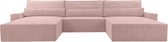 InspireME - Denver U - Hoekbank - Luxe Comfort en Functionaliteit - 410 x 85 cm - Slaapfunctie met Ruim Bed - Slijtvaste Stof - DENVER U - Poso 145 Roze