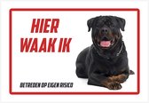 Waakbord/ bord | "Hier waak ik" | 30 x 20 cm | Rottweiler | Waakhond | Hond | Chien | Dog | Betreden op eigen risico | Polystyreen | Rechthoek | Dikte: 1 mm | 1 stuk