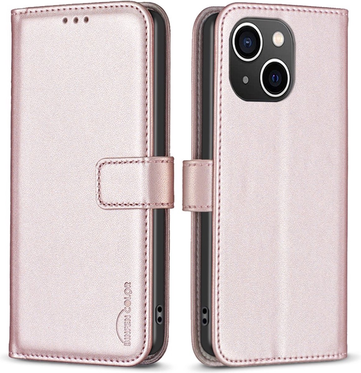 BINFEN Hoesje - Geschikt voor iPhone 13 / 14 Hoesje - BINFEN Book Case - Rose Gold