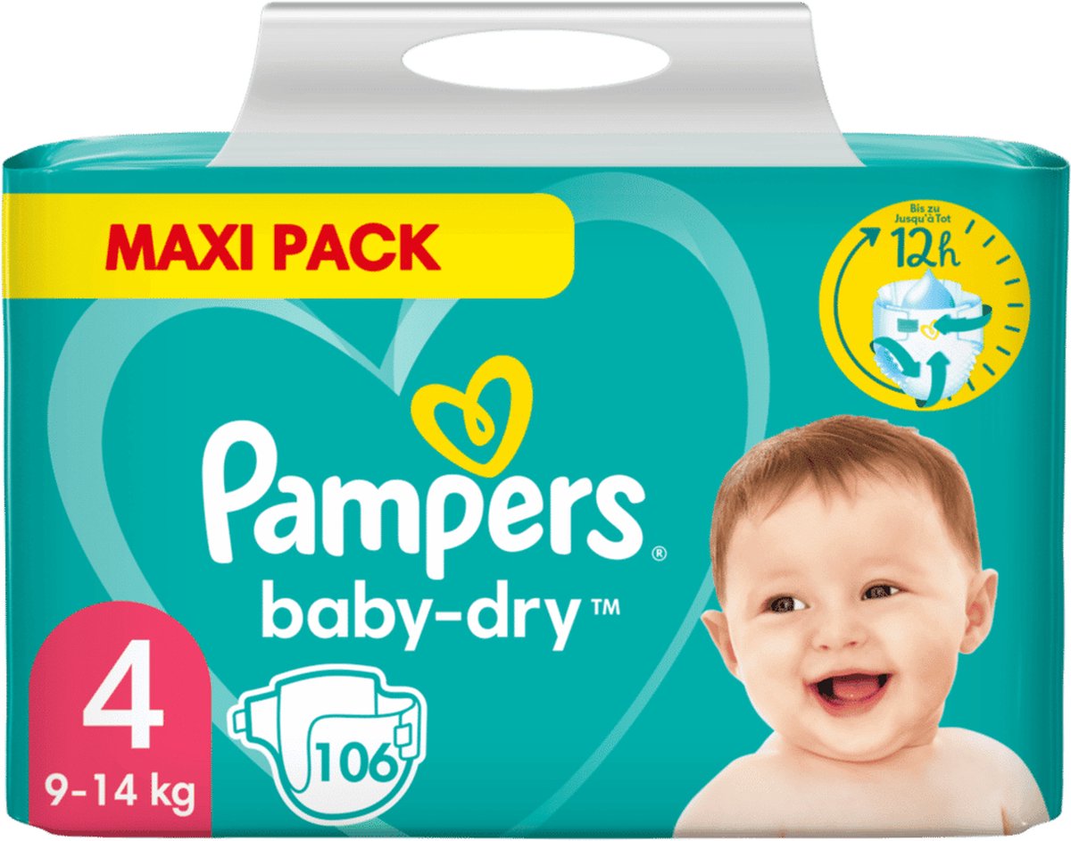 Pampers - Baby Dry - Maat 4 - Mega Pack - 106 luiers - 9/14 KG - Pampers
