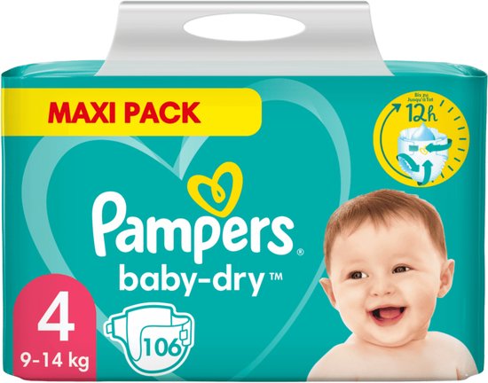 Pampers - Baby Dry - Maat 4 - Mega Pack - 106 luiers - 9/14 KG