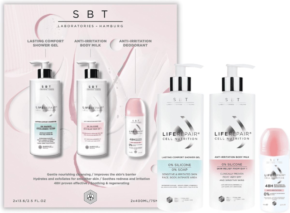 SBT Gift Set Douchegel & Body Milk & Anti-Irritatie Deodorant | 2x400ml 1x75ml